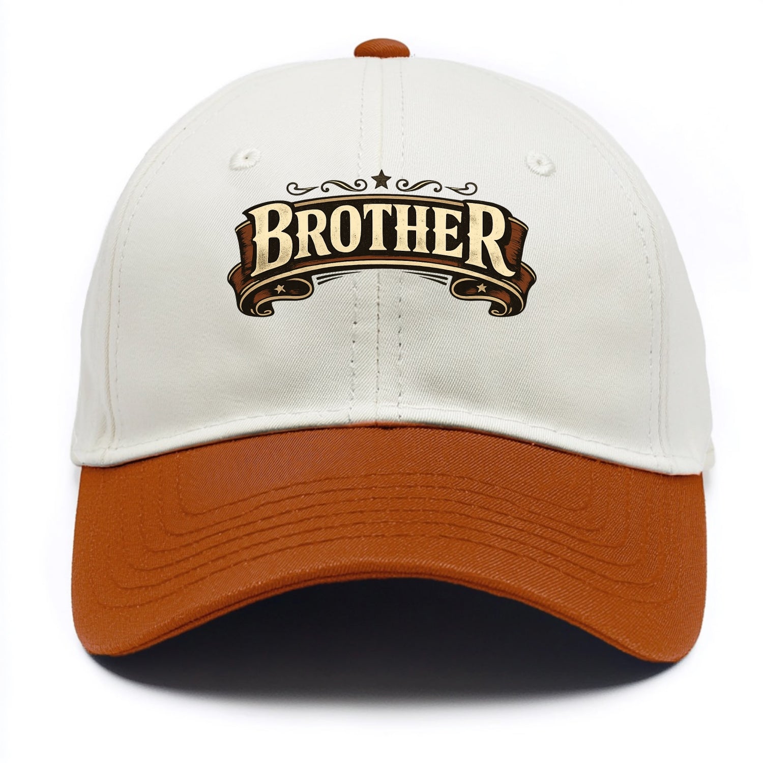 Bold typography design - "BROTHER" - male bond, brotherhood - Two Tone Cap - Orange