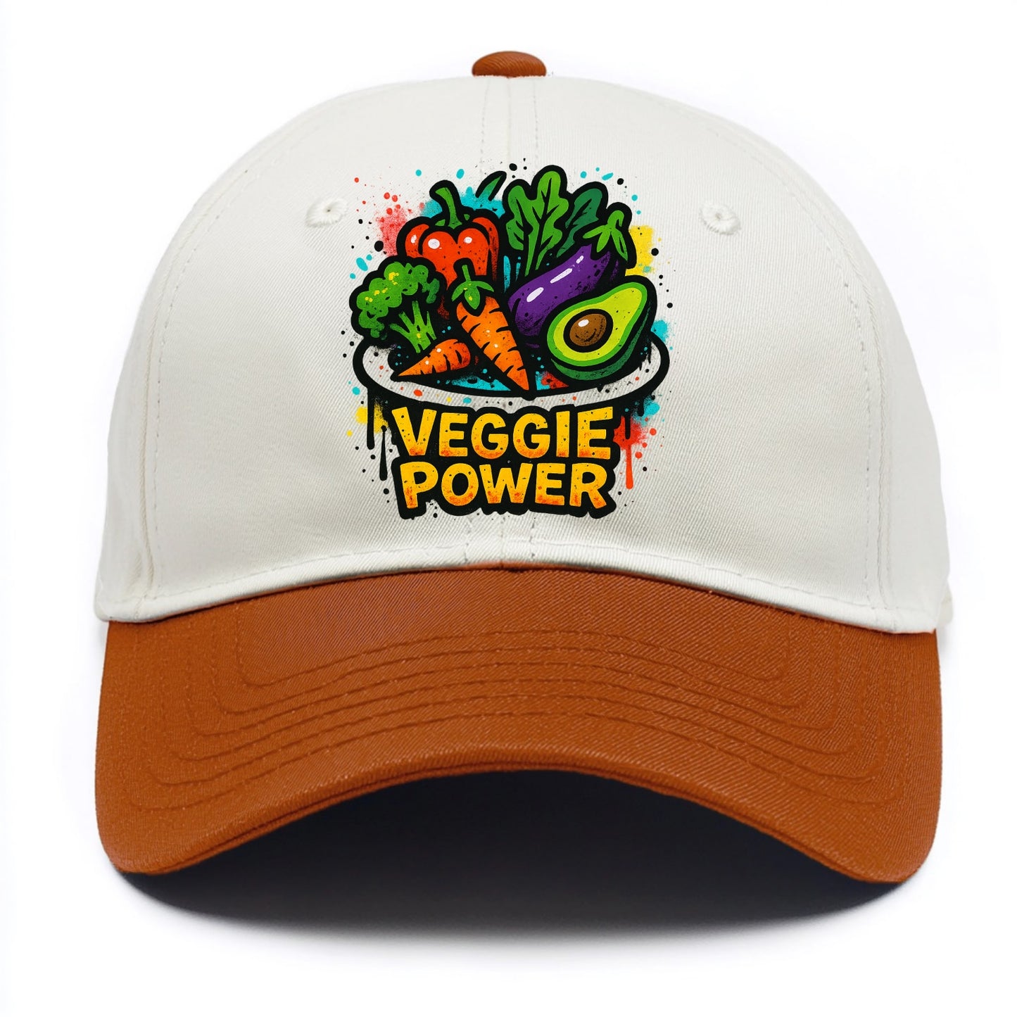Colorful vegetables and plants on plate - plant-based lifestyle, veggie power - Two Tone Cap - Orange