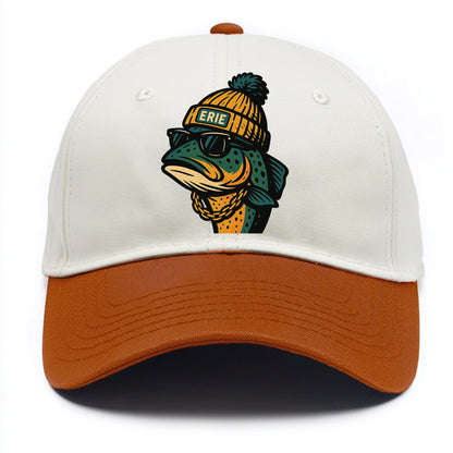 Erie Lake Trout wearing Erie beanie with pom pom and wayfarer sunglasses - Two Tone Cap - Orange