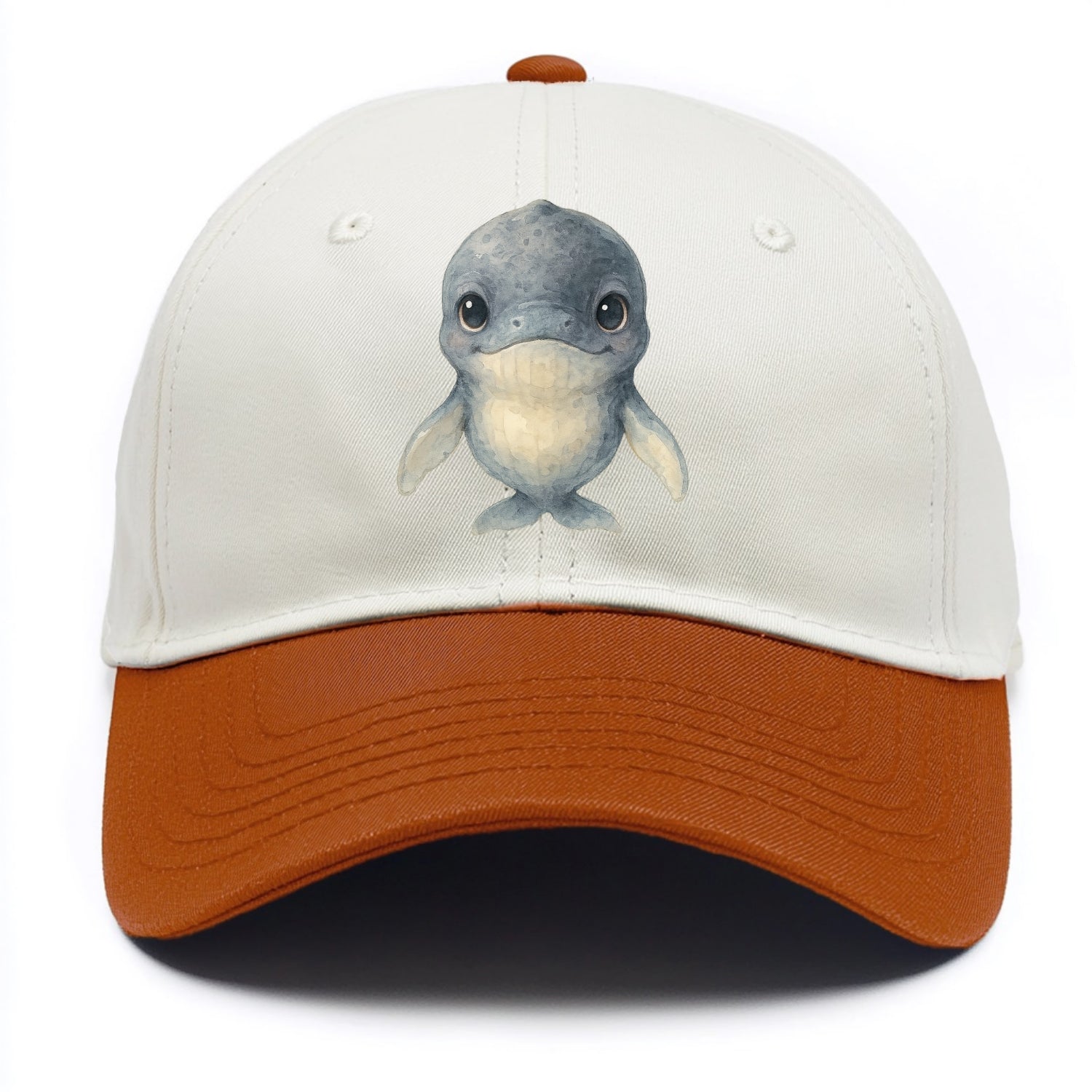 Baby Humpback Whale - dark gray with white flippers, large gentle eyes, - Two Tone Cap - Orange