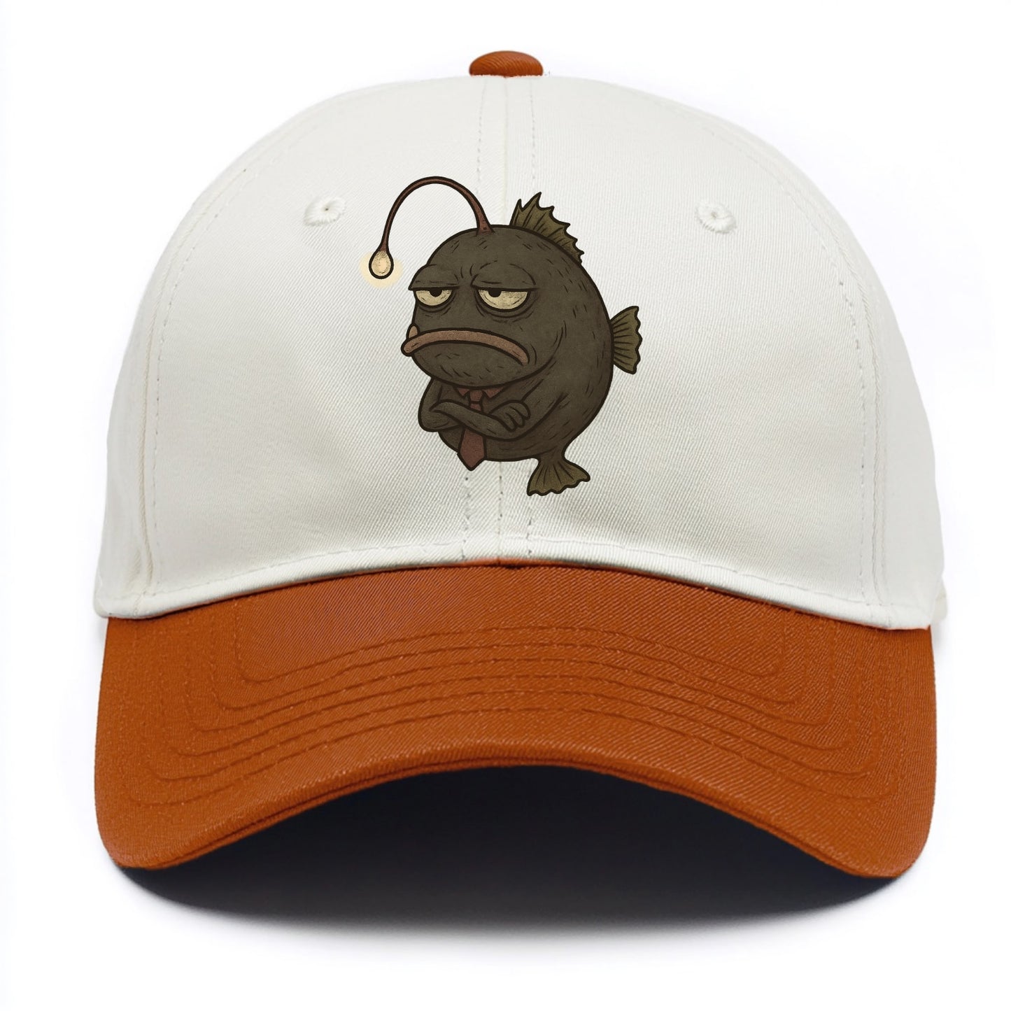 THE ANGLERFISH LURES DISAPPOINTMENT | Dark gray anglerfish with dim light - Two Tone Cap - Orange