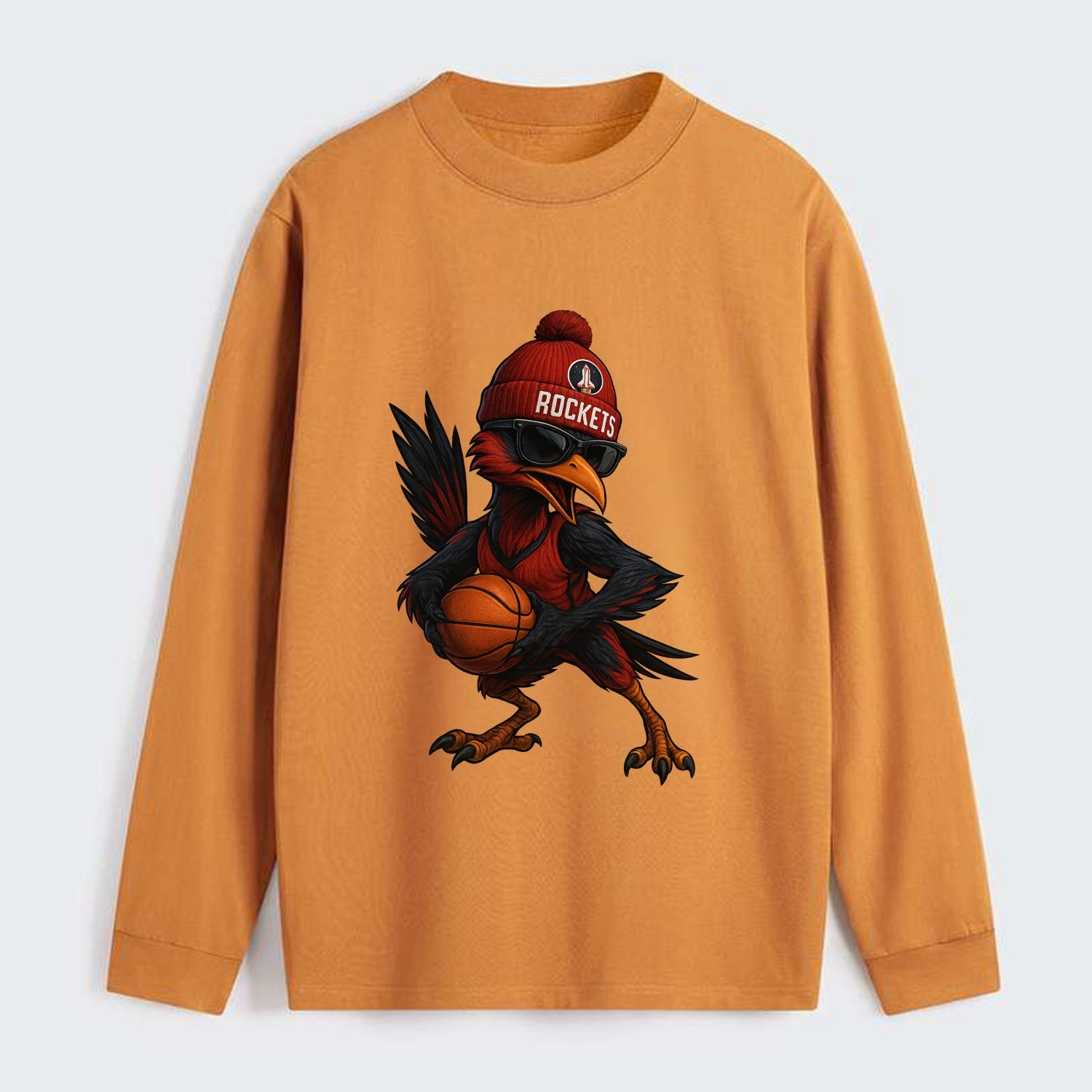 Houston Roadrunner wearing Rockets beanie with launch pad patch and - Classic Long Sleeve Shirt - Orange