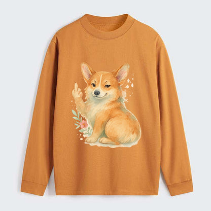 Corgi short legs and fluffy butt, one stubby paw up with sass - Classic Long Sleeve Shirt - Orange