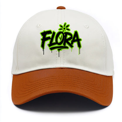 Bold typography design - "FLORA" - plant life, blooming - Two Tone Cap - Orange