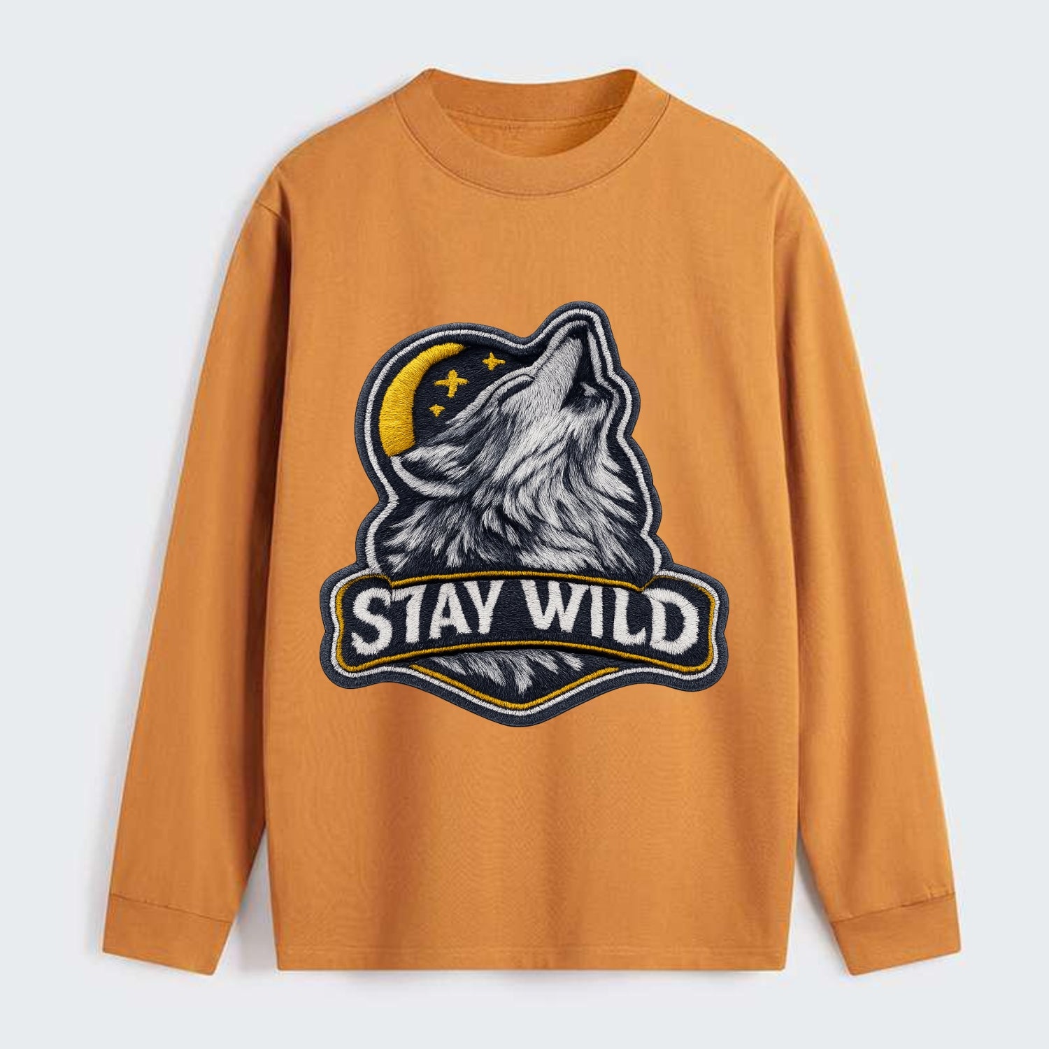 STAY WILD - wolf with text in gray , free spirit - Classic Long Sleeve Shirt - Orange