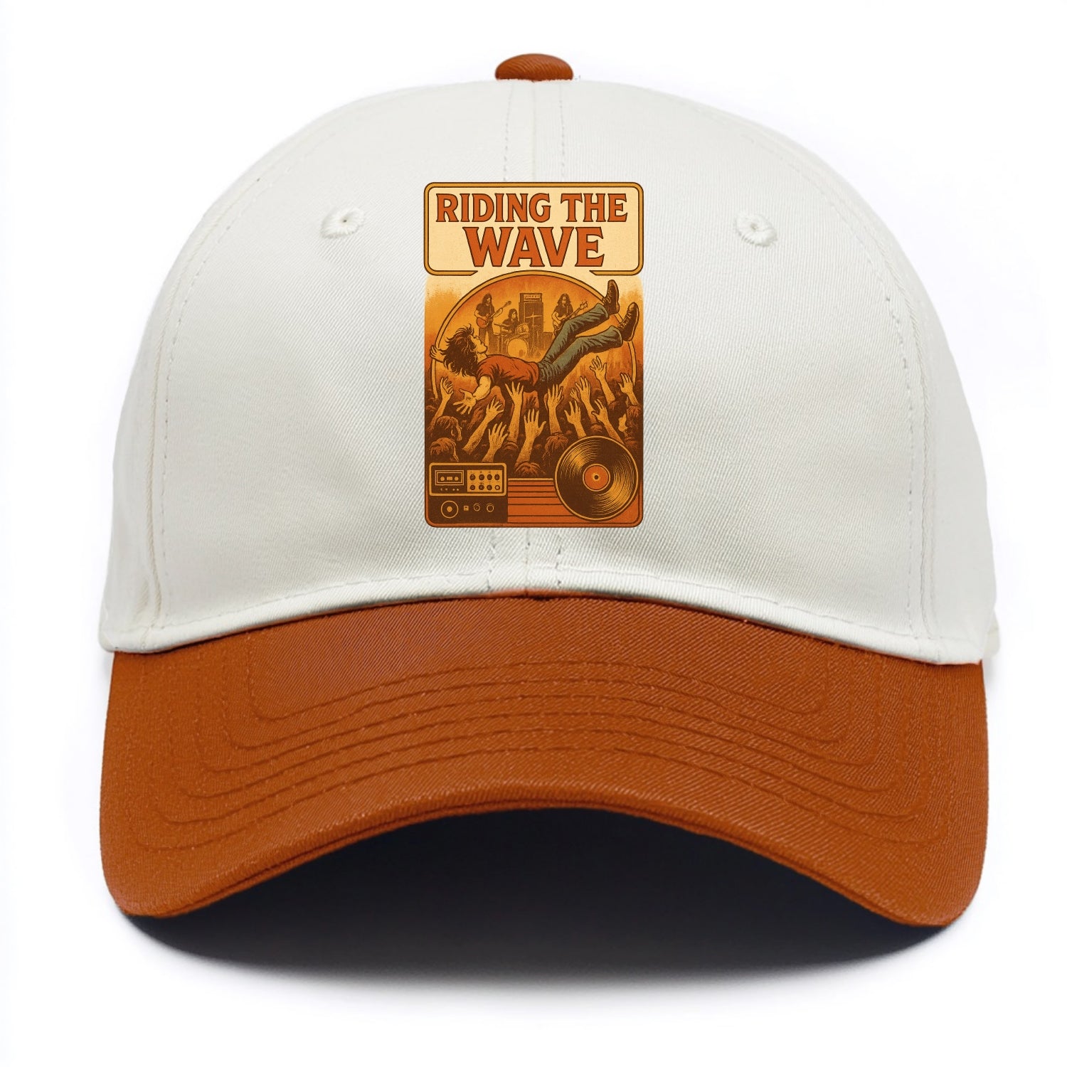 Crowd surfing at packed concert - "Riding the Wave" - concert energy - Two Tone Cap - Orange