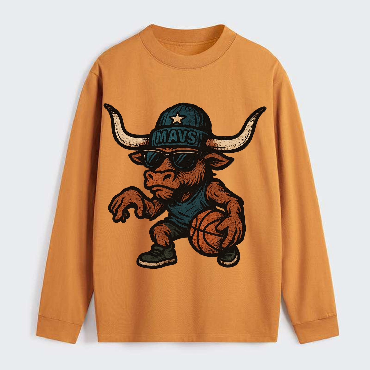 Texas Longhorn wearing Mavs beanie with lone star patch and wayfarer - Classic Long Sleeve Shirt - Orange