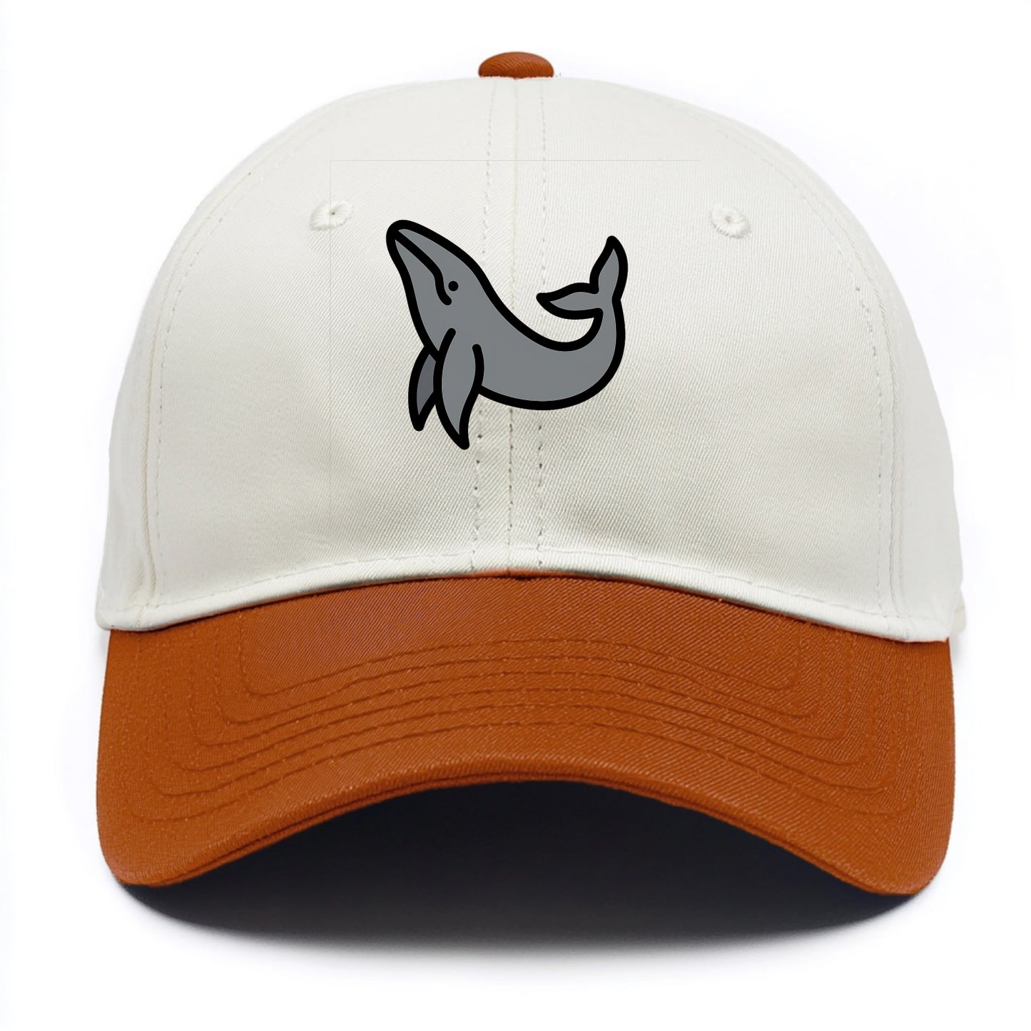 Humpback Whale - Gray breaching pose flat side profile - Two Tone Cap - Orange