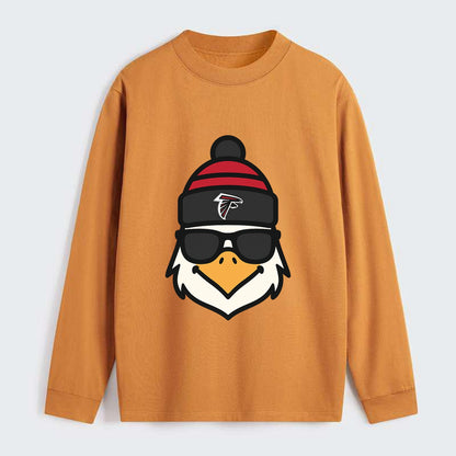 Atlanta Falcon wearing Falcons red and black beanie with pom pom and - Classic Long Sleeve Shirt - Orange