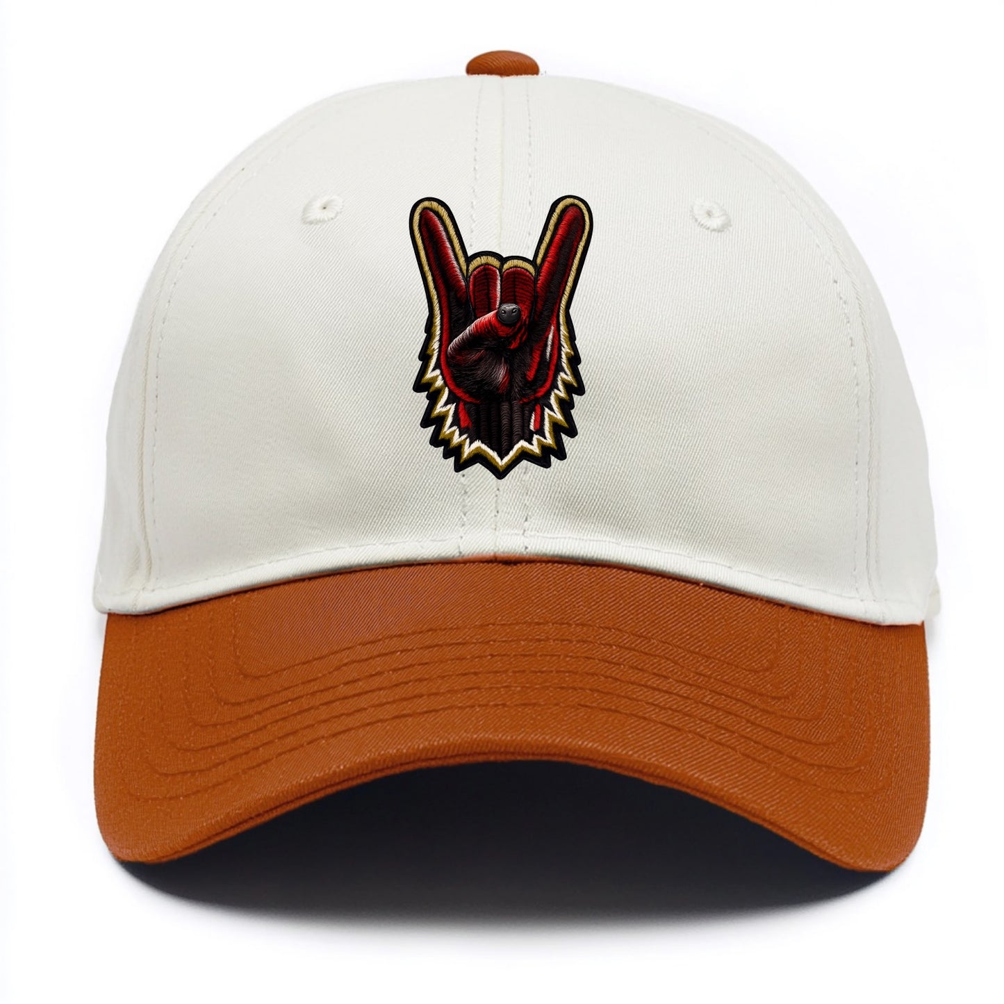ROCK HAND HORNS - devil horns hand gesture in black and red , metal music - Two Tone Cap - Orange