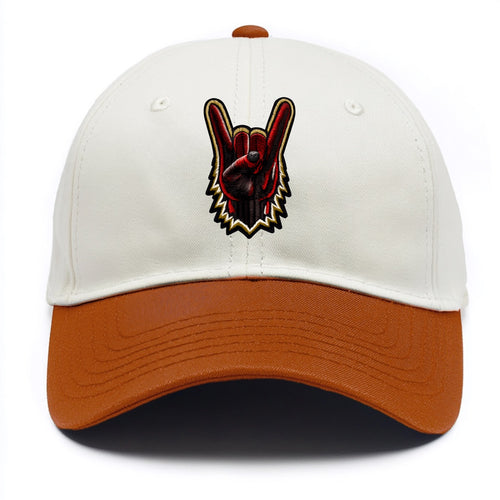 ROCK HAND HORNS - devil horns hand gesture in black and red , metal music - Two Tone Cap