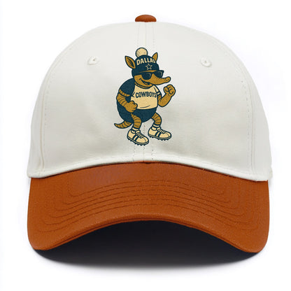 Dallas Armadillo wearing Cowboys beanie with lone star patch and wayfarer sunglasses - Two Tone Cap - Orange