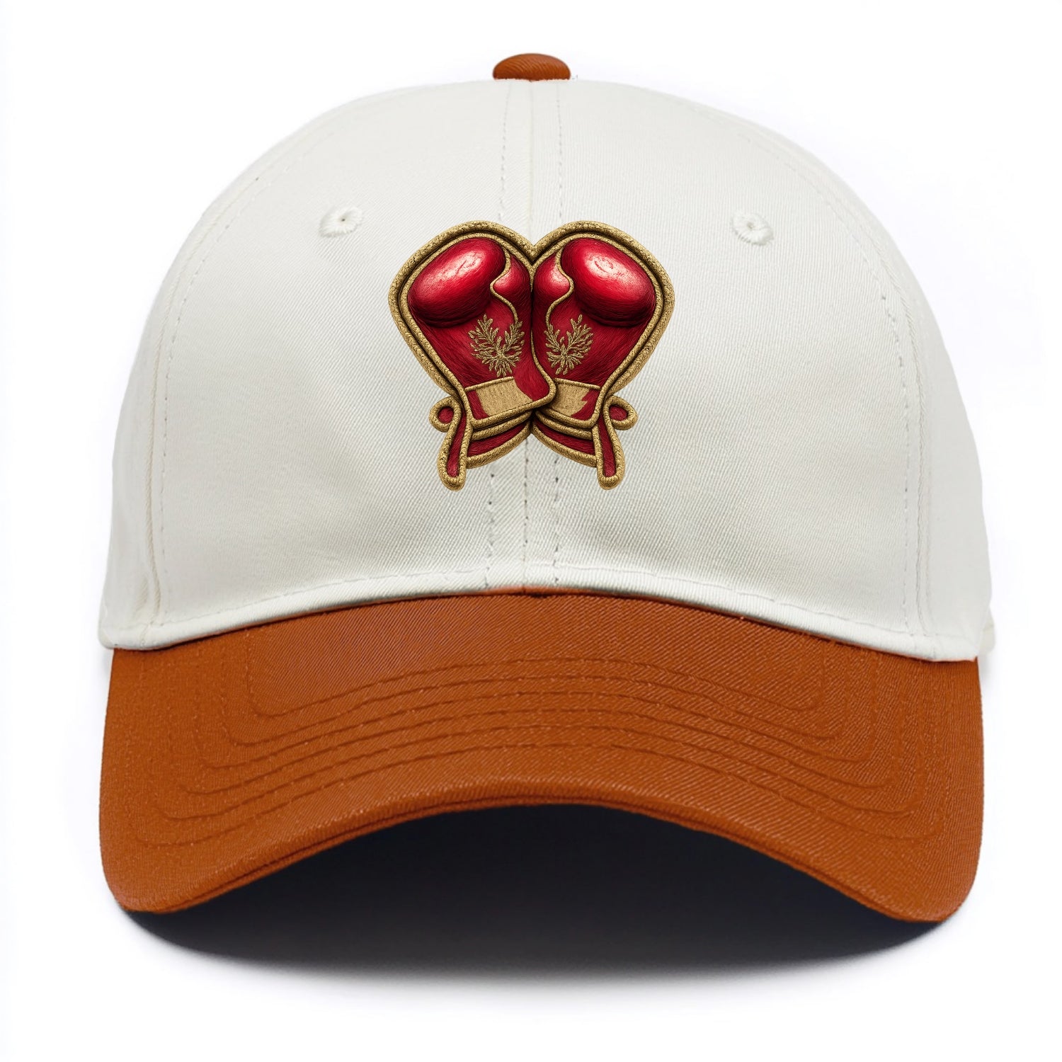 Embroidered patch design - BOXING GLOVES - red boxing gloves crossed in crimson and - Two Tone Cap - Orange