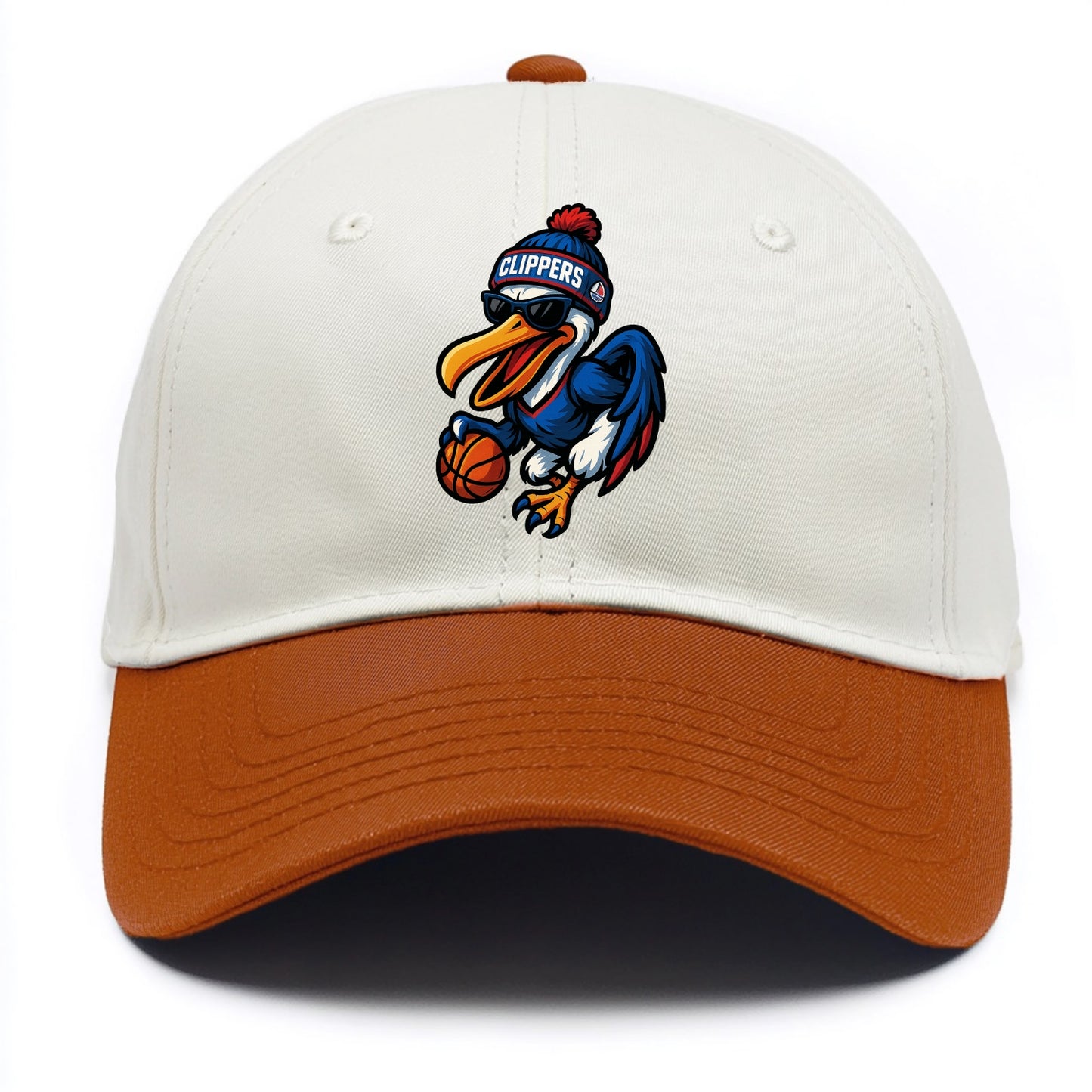Los Angeles Pelican wearing Clippers beanie with sailboat patch and wayfarer - Two Tone Cap - Orange