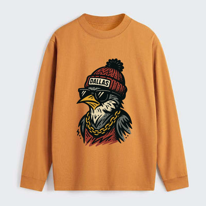 Dallas Mockingbird wearing Dallas beanie with pom pom and wayfarer - Classic Long Sleeve Shirt - Orange