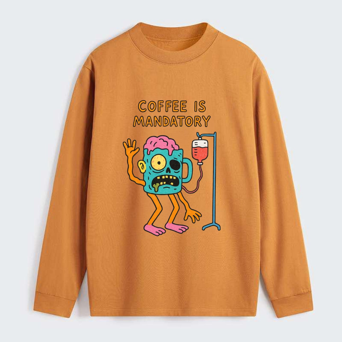COFFEE IS MANDATORY | Zombie mug with IV drip - Classic Long Sleeve Shirt - Orange