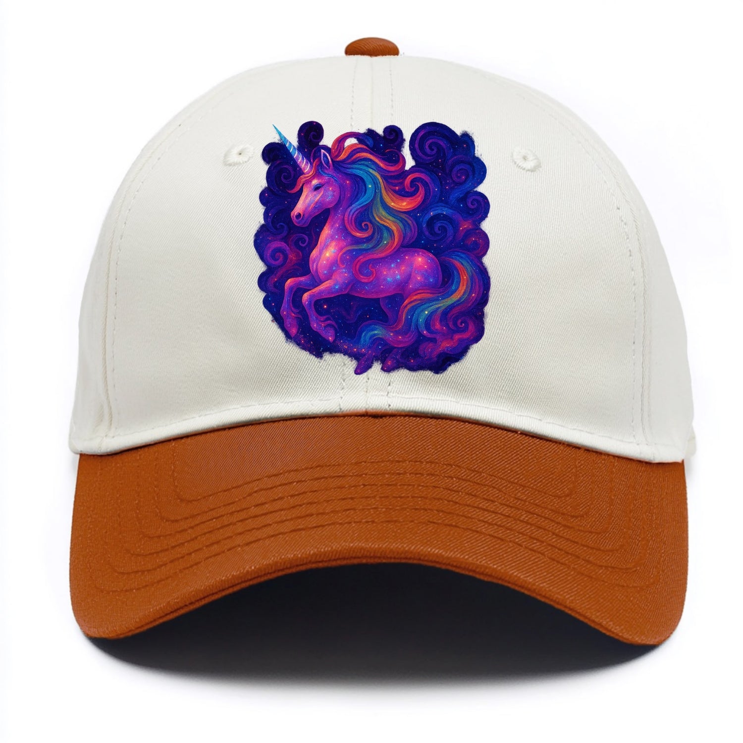 Magical unicorn with flowing rainbow gradient mane, iridescent horn with spiral - Two Tone Cap - Orange