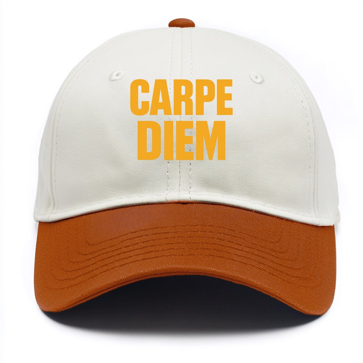 Bold typography design - "CARPE DIEM" - seize the day - Two Tone Cap - Orange