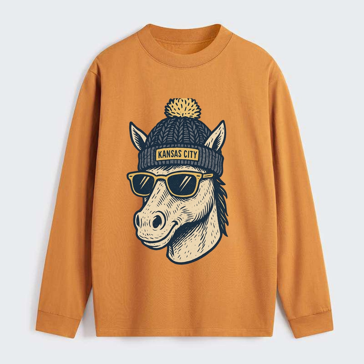 Missouri Mule wearing Kansas City beanie with pom pom and wayfarer - Classic Long Sleeve Shirt - Orange