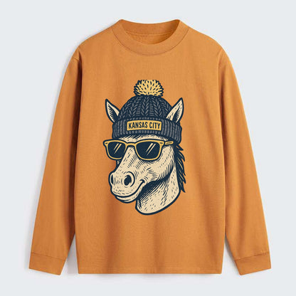 Missouri Mule wearing Kansas City beanie with pom pom and wayfarer - Classic Long Sleeve Shirt - Orange