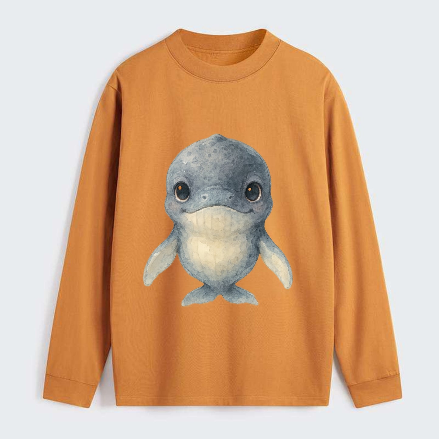 Baby Humpback Whale - dark gray with white flippers, large gentle eyes, - Classic Long Sleeve Shirt - Orange