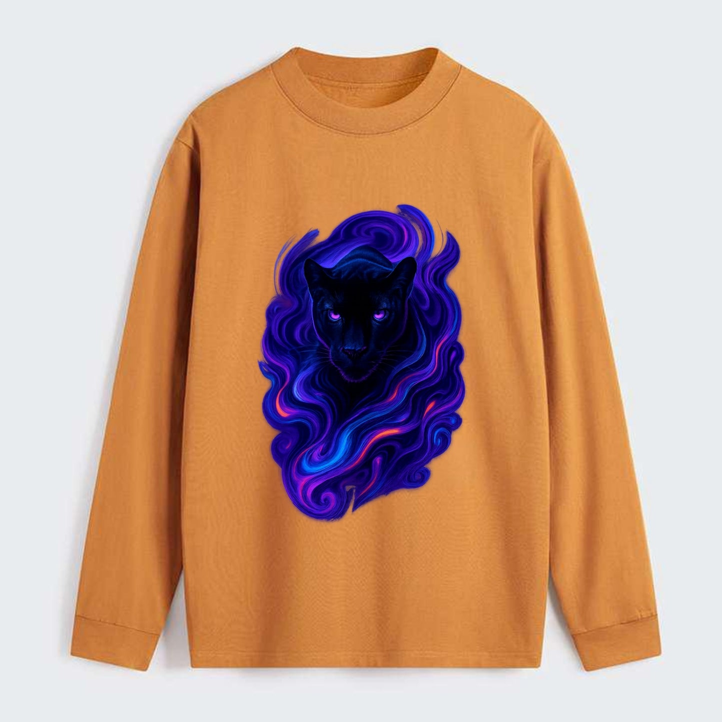 Sleek black panther emerging from swirls of deep purple and electric - Classic Long Sleeve Shirt - Orange