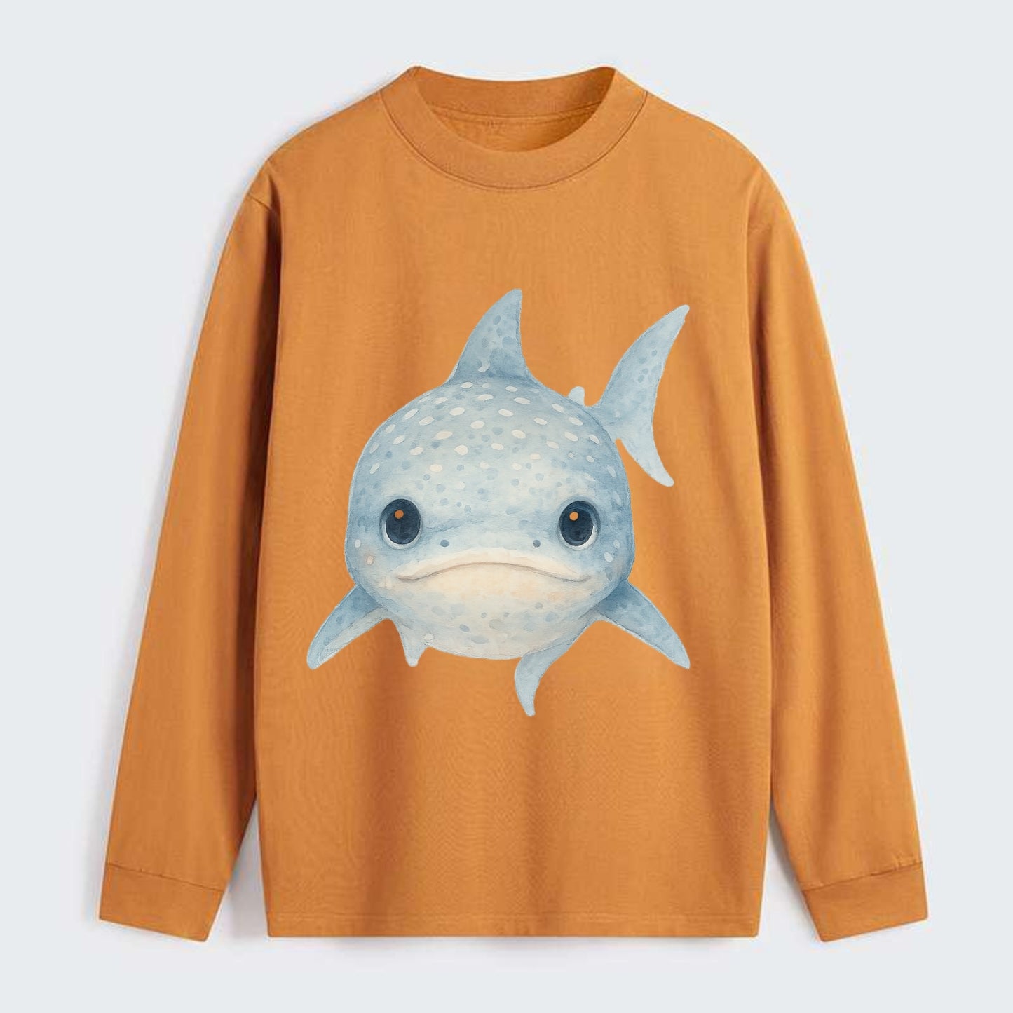 Baby Whale Shark - spotted blue-gray, wide mouth closed, tiny eyes, - Classic Long Sleeve Shirt - Orange