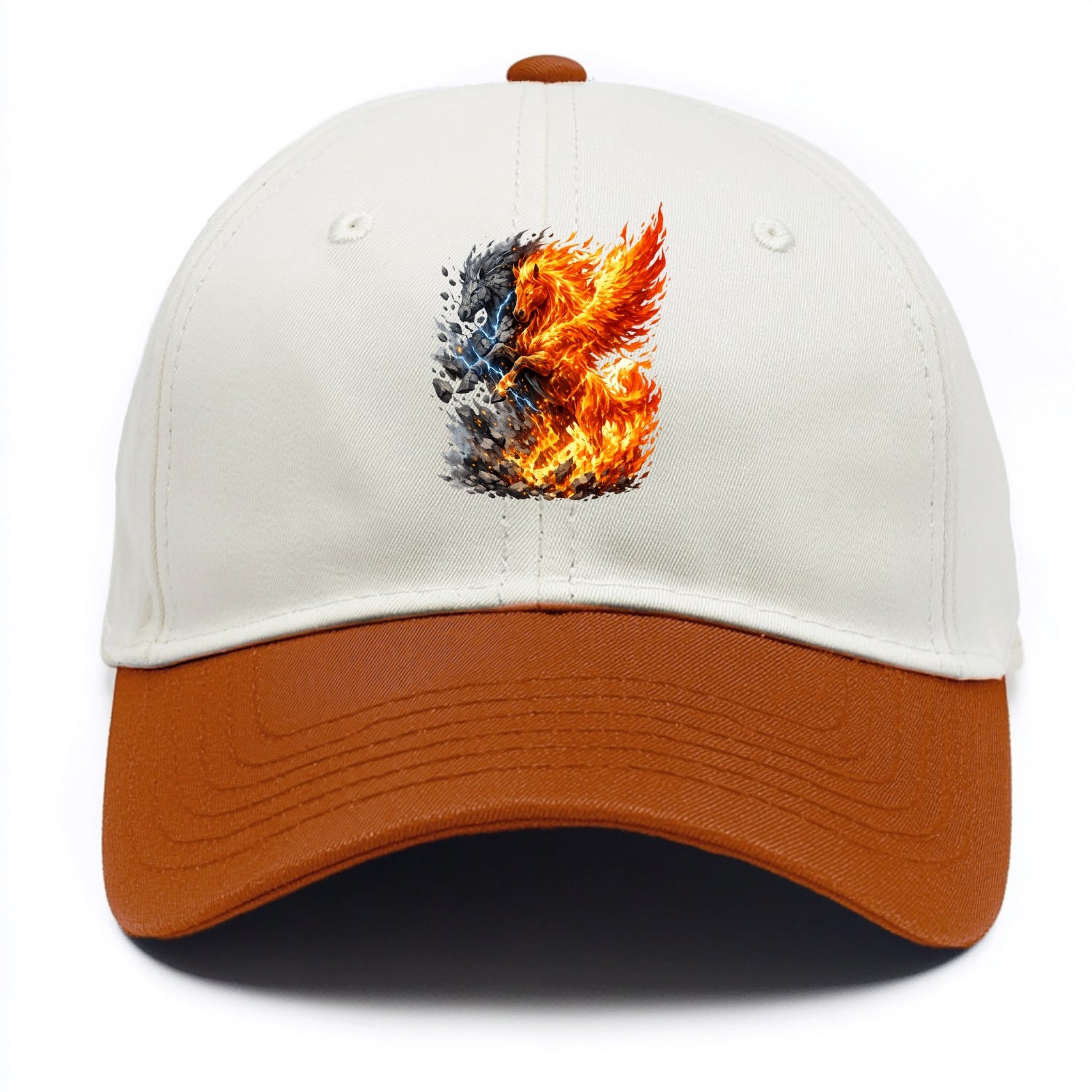 THUNDER FIRE | Horse combining lightning and flame | Electric fire | Storm energy | - Two Tone Cap - Orange