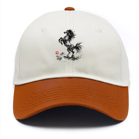 WILD STALLION | Powerful stallion rearing up | Windswept mane and tail | Mountain - Two Tone Cap - Orange