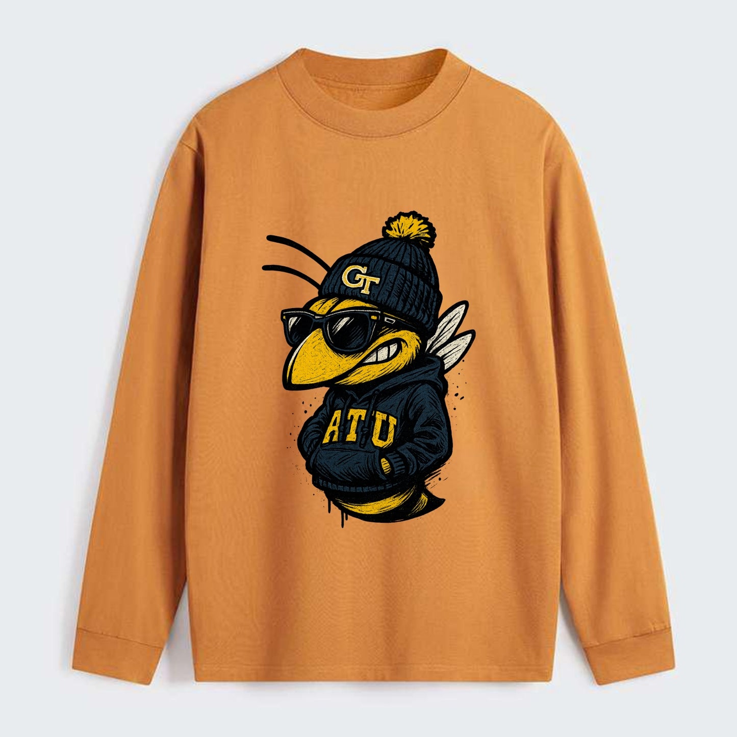Atlanta Yellow Jacket wearing Georgia Tech beanie with GT patch - Classic Long Sleeve Shirt - Orange