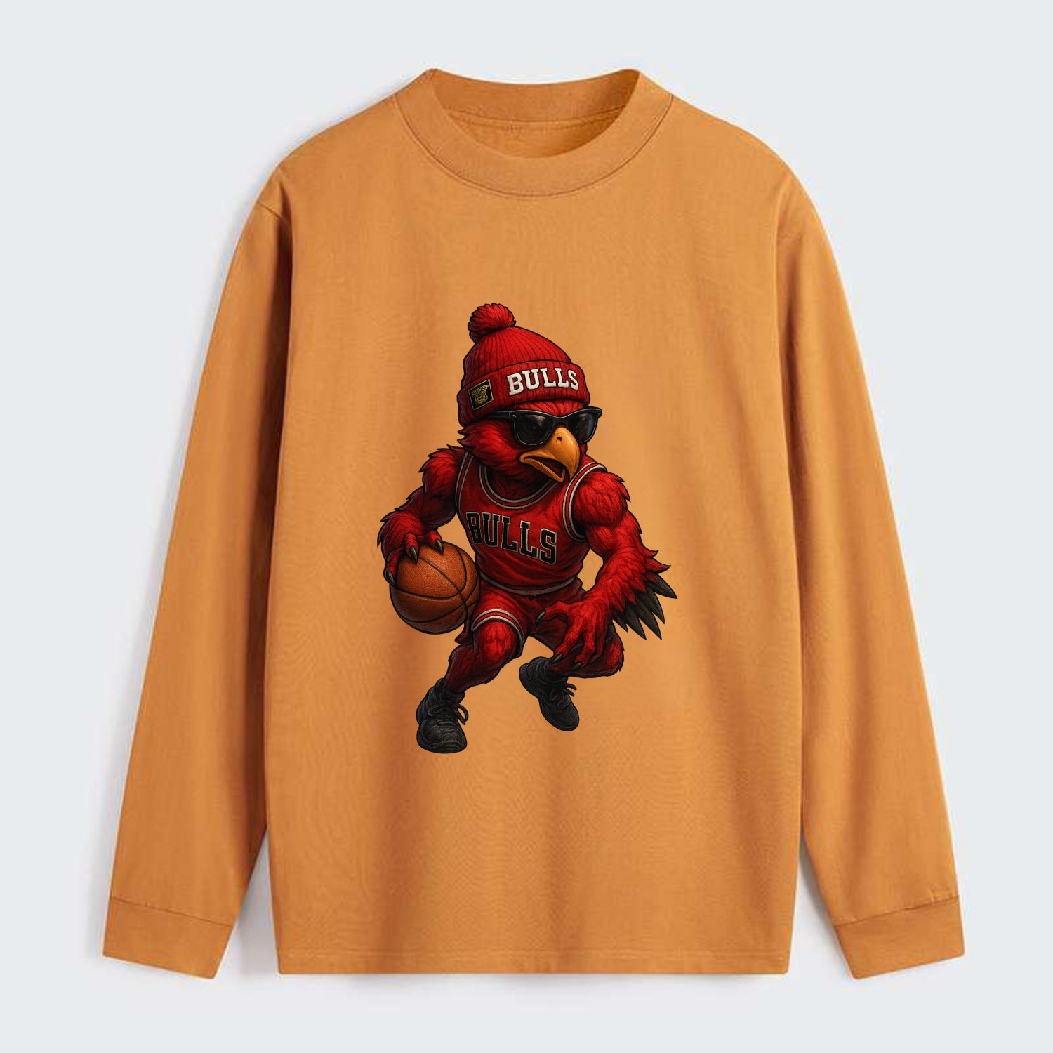 Windy City Hawk wearing Bulls beanie with six rings patch and wayfarer - Classic Long Sleeve Shirt - Orange