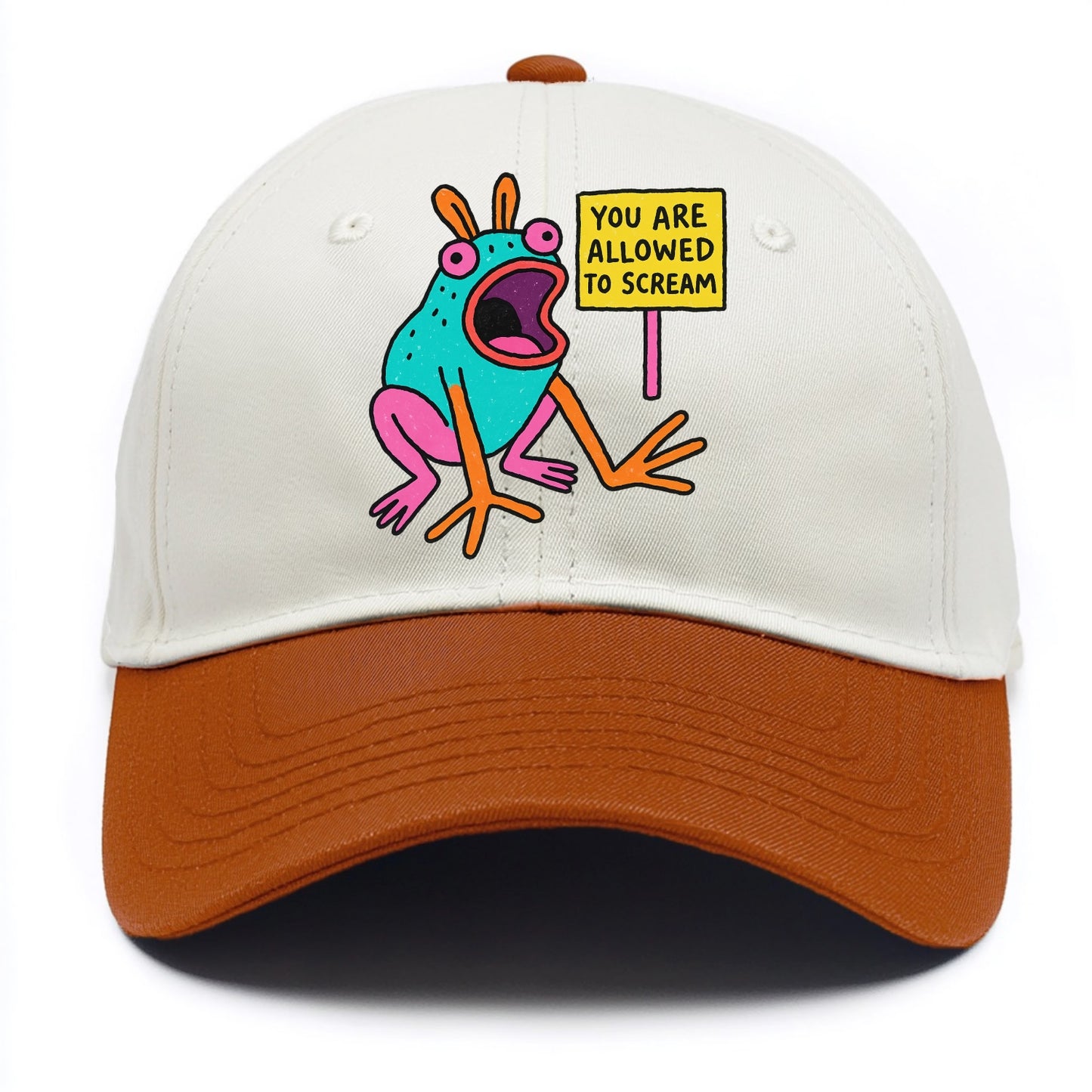 YOU ARE ALLOWED TO SCREAM | Open-mouthed frog mid-scream - Two Tone Cap - Orange