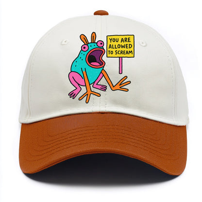YOU ARE ALLOWED TO SCREAM | Open-mouthed frog mid-scream - Two Tone Cap - Orange