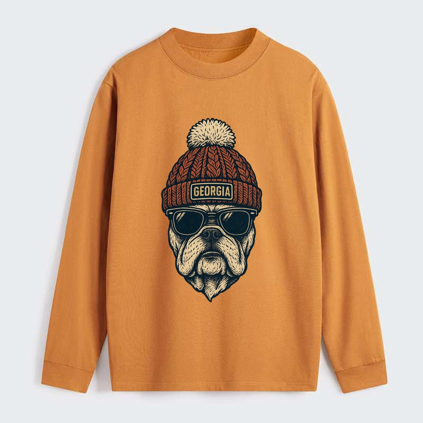 Athens Bulldog wearing Georgia beanie wi - Classic Long Sleeve Shirt - Orange