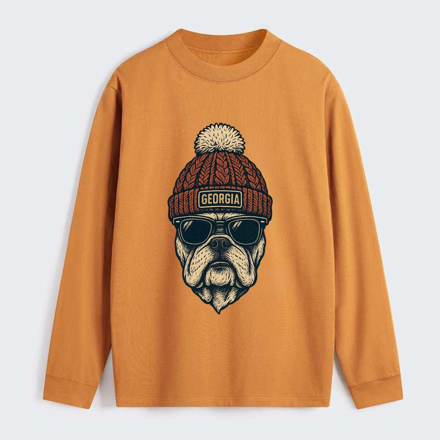 Athens Bulldog wearing Georgia beanie wi - Classic Long Sleeve Shirt - Orange