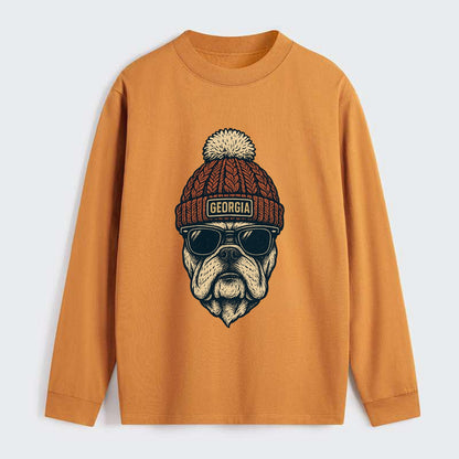 Athens Bulldog wearing Georgia beanie wi - Classic Long Sleeve Shirt - Orange