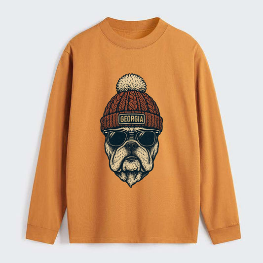 Athens Bulldog wearing Georgia beanie wi - Classic Long Sleeve Shirt - Orange