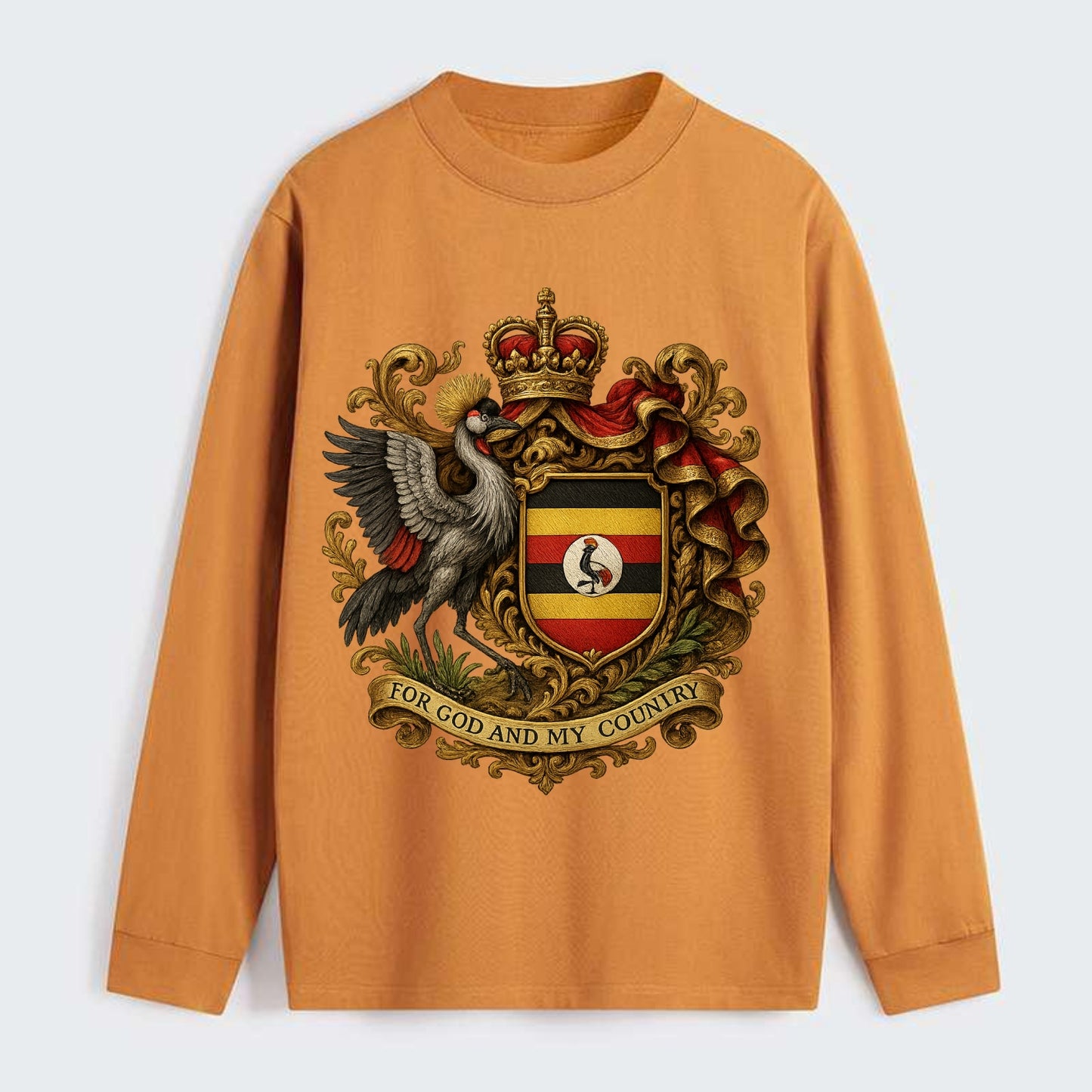 Uganda Crested Crane Emblem - Classic Long Sleeve Shirt - Orange