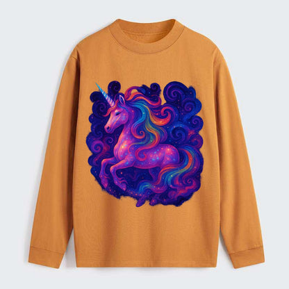 Magical unicorn with flowing rainbow gradient mane, iridescent horn - Classic Long Sleeve Shirt - Orange