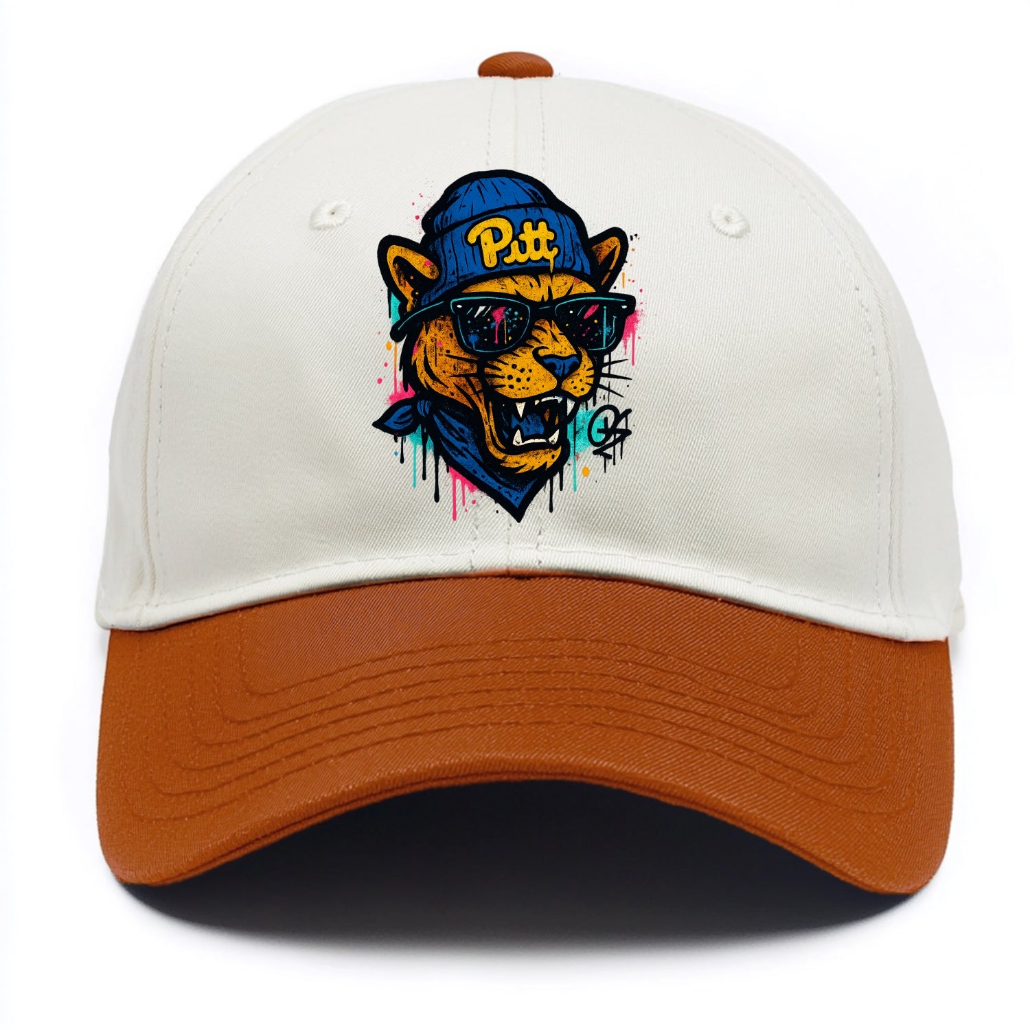 Pittsburgh Panther wearing Pitt beanie with script patch - Two Tone Cap - Orange