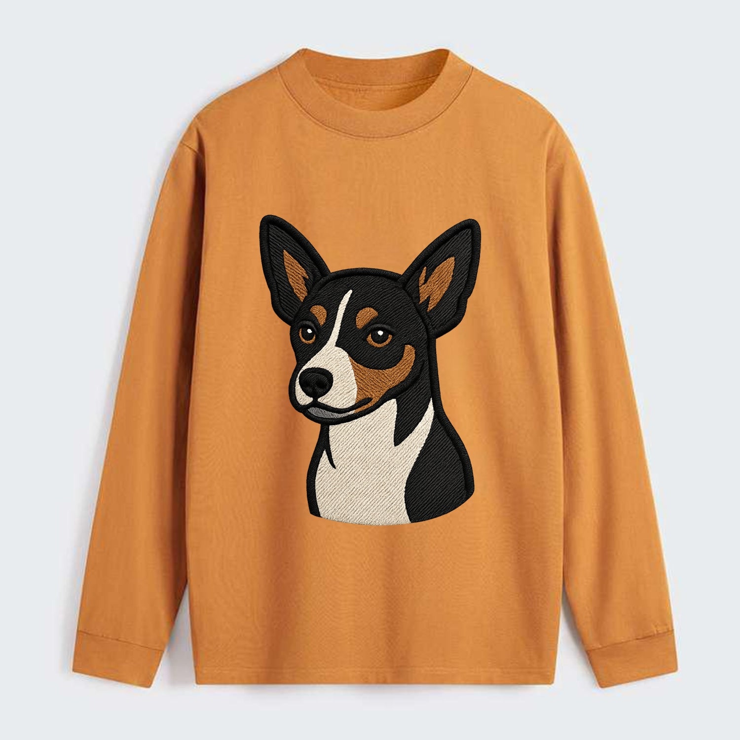 Rat Terrier - Tri-color embroidered pose - Classic Long Sleeve Shirt - Orange