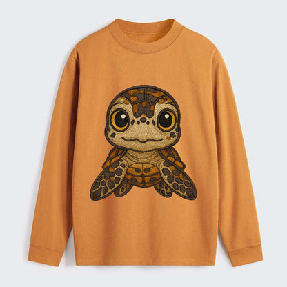 Baby Hawksbill Turtle - amber and brown shell pattern, curious golden - Classic Long Sleeve Shirt - Orange