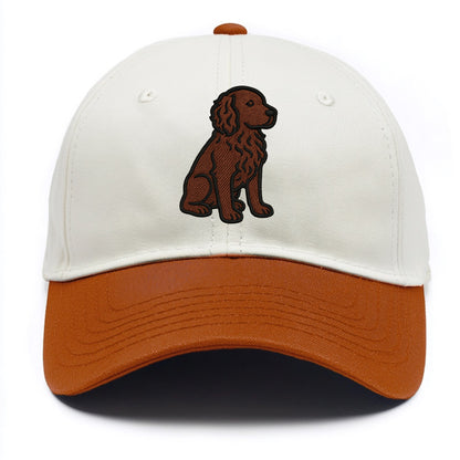 Boykin Spaniel - Rich chocolate brown wavy coat embroidered sitting pose - Two Tone Cap - Orange