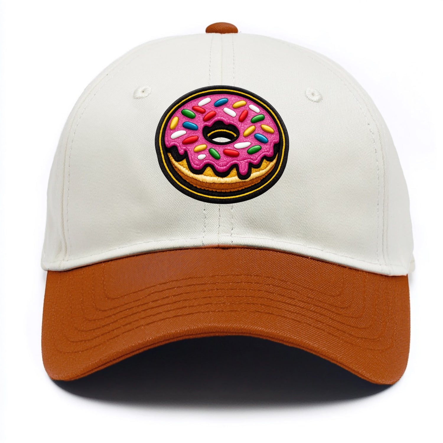 DONUT SPRINKLES - glazed donut with sprinkles in pink and rainbow , sweet treat - Two Tone Cap - Orange