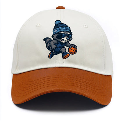 Memphis Raccoon wearing Grizzlies beanie with riverboat patch and wayfarer sunglasses - Two Tone Cap - Orange