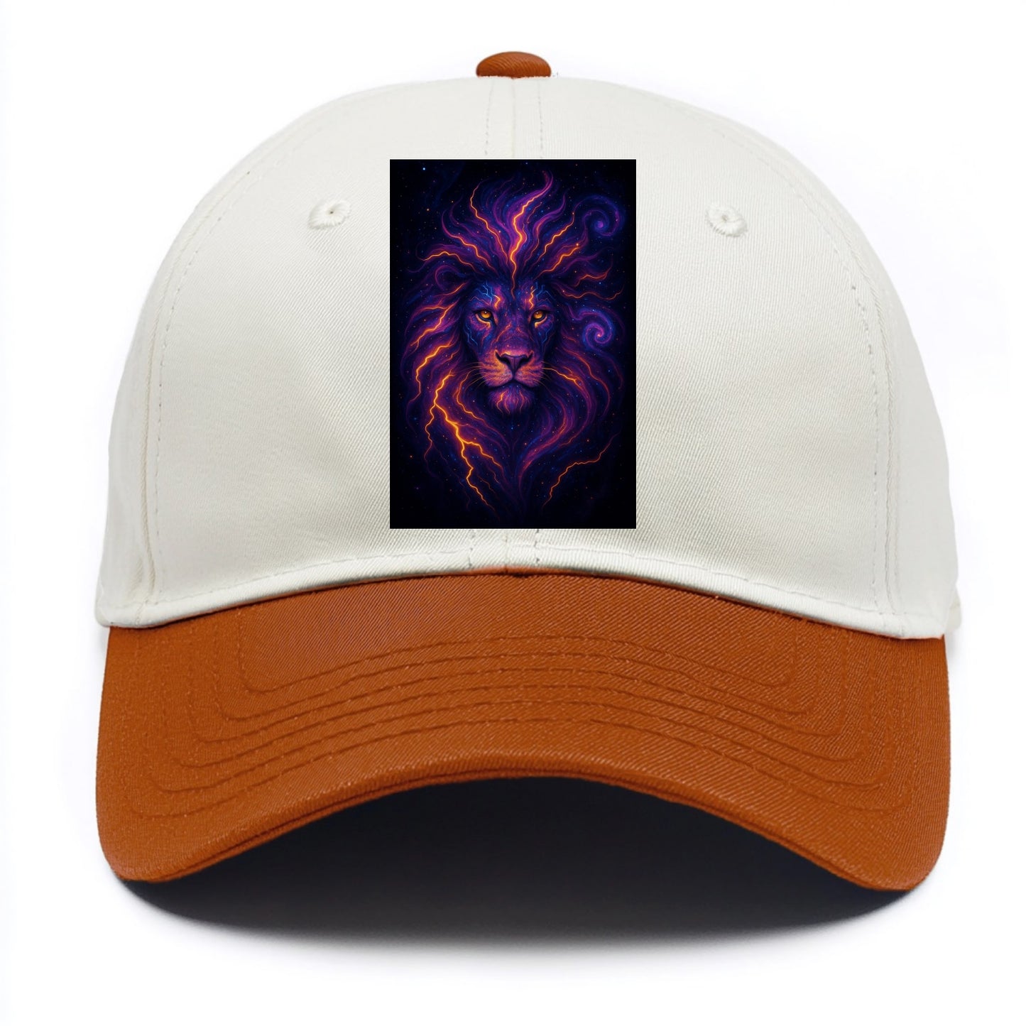 Regal lion with mane made of electric currents, neon yellow and hot pink energy - Two Tone Cap - Orange