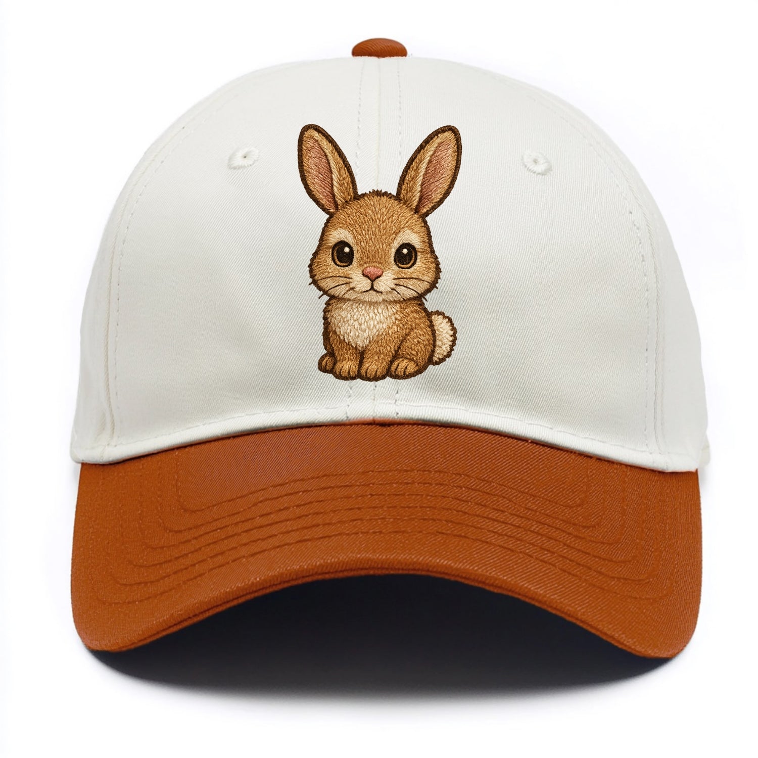 Baby Rabbit - long ears, fluffy white tail, pink nose, large brown eyes, - Two Tone Cap - Orange