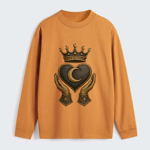 Moonlit crescent crown cradling a hematite heart with stargazer hands - Classic Long Sleeve Shirt