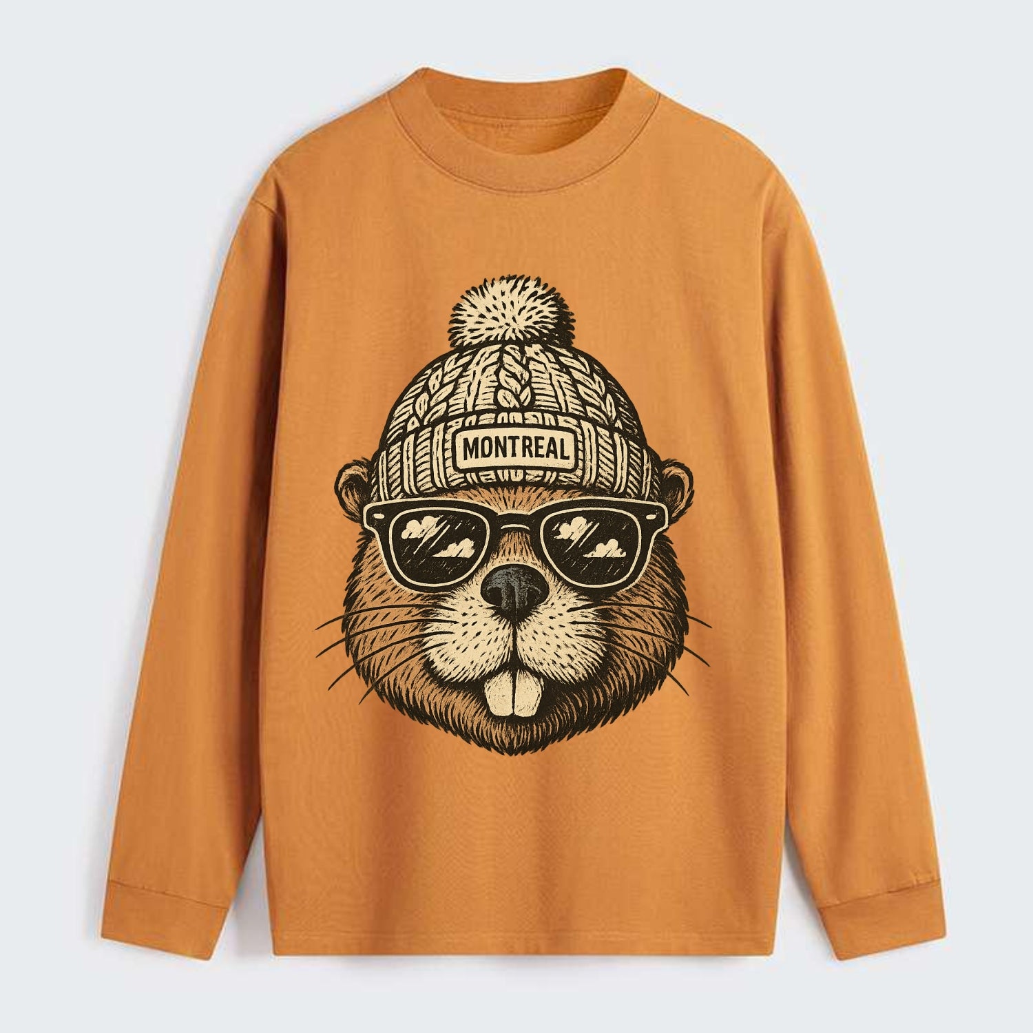Montreal Beaver wearing Montreal beanie - Classic Long Sleeve Shirt - Orange