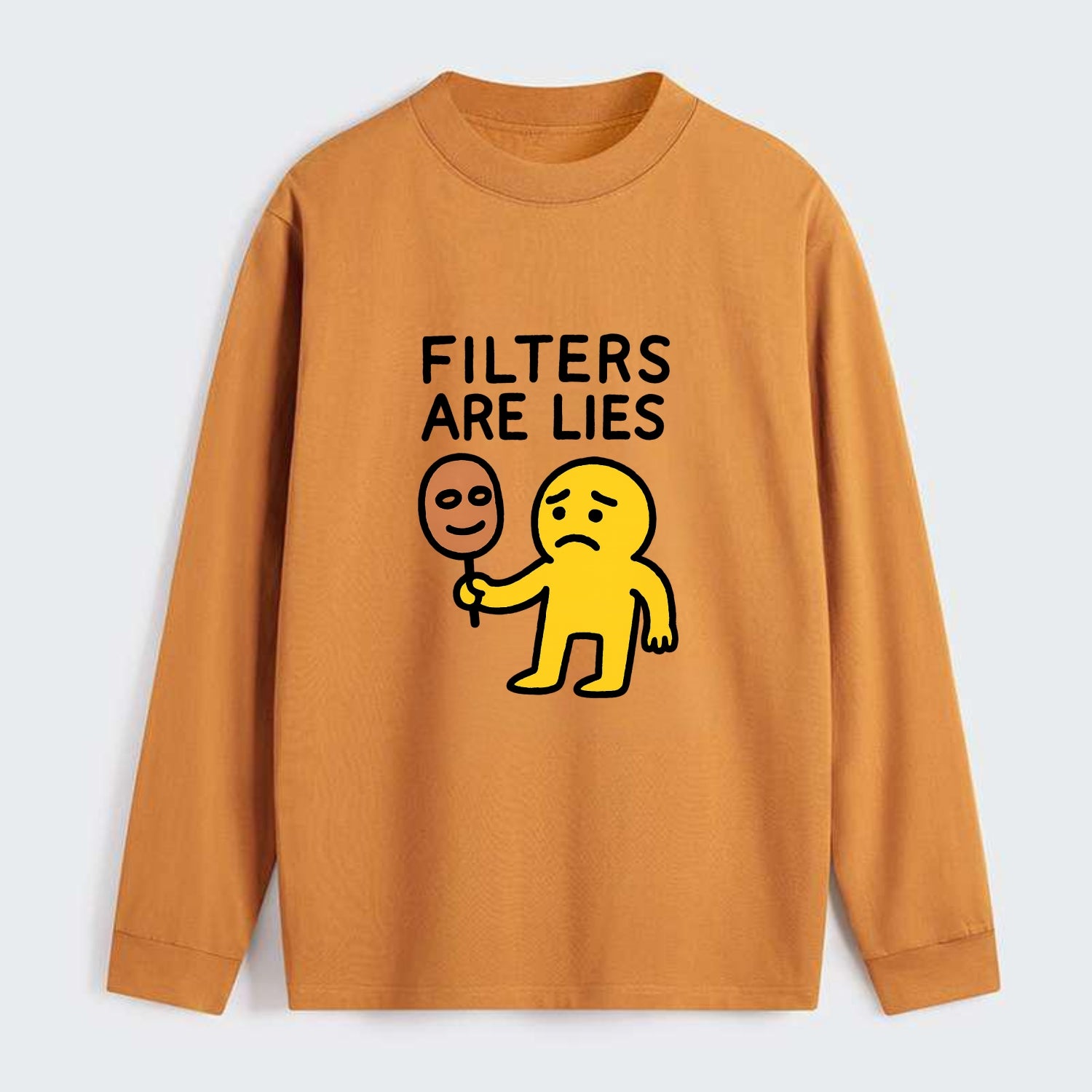 FILTERS ARE LIES | Mask arguing with face - Classic Long Sleeve Shirt - Orange